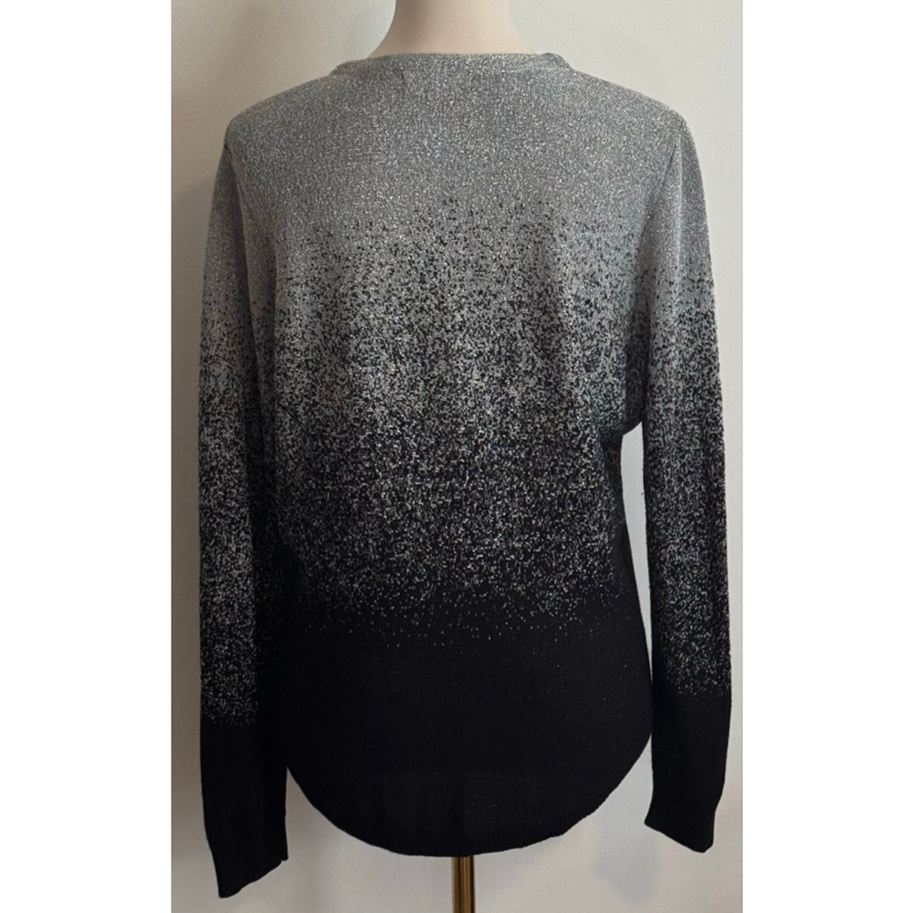 Women's NOTATIONS Petite PXL Black Silver Ombre V-Neck Sweater - Picture 2 of 4